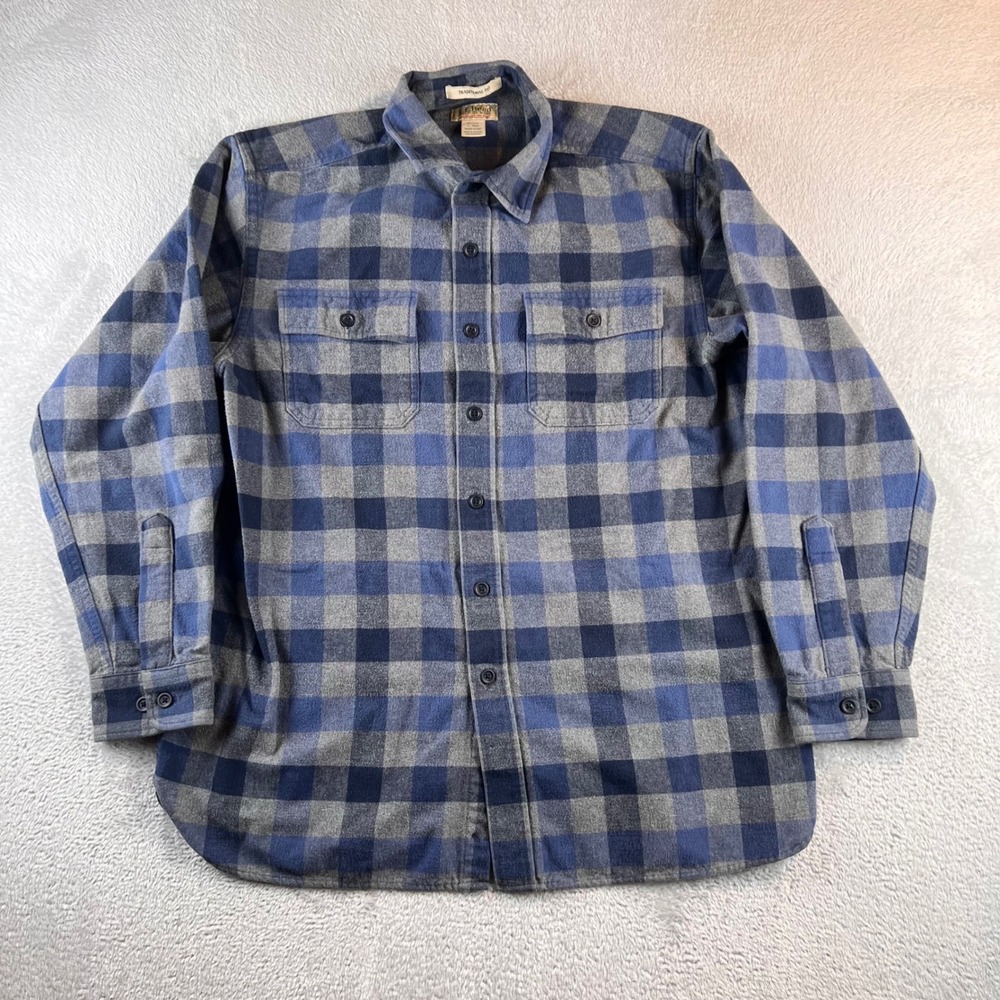 VTG LL Bean Chamois Cloth Shirt Mens Large Blue Grey Buffalo Plaid Flannel